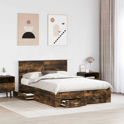 vidaXL Bed Frame with Drawer Smoked Oak 135 x 190 cm Engineered Wood