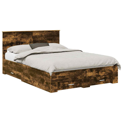 vidaXL Bed Frame with Drawer Smoked Oak 135 x 190 cm Engineered Wood