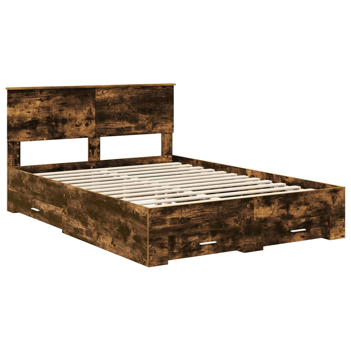 vidaXL Bed Frame with Drawer Smoked Oak 135 x 190 cm Engineered Wood