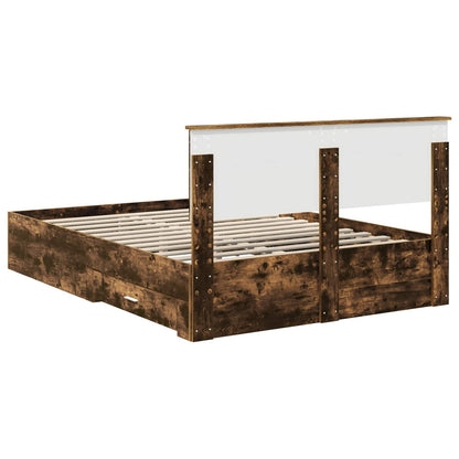 vidaXL Bed Frame with Drawer Smoked Oak 135 x 190 cm Engineered Wood