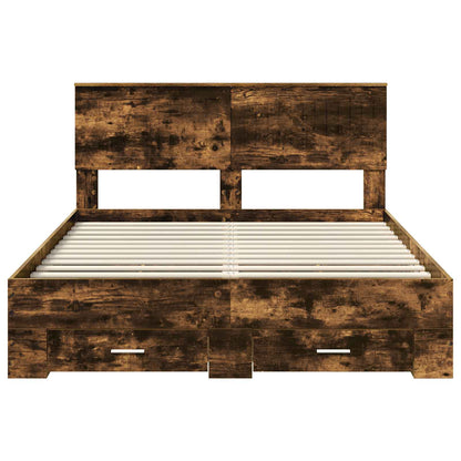 vidaXL Bed Frame with Drawer Smoked Oak 135 x 190 cm Engineered Wood