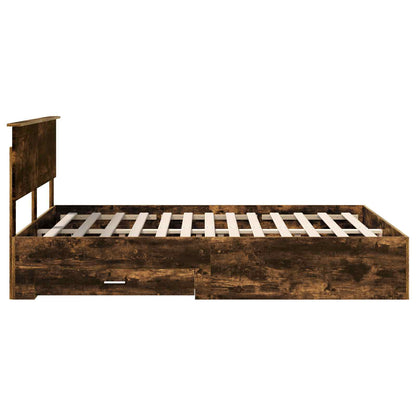 vidaXL Bed Frame with Drawer Smoked Oak 135 x 190 cm Engineered Wood