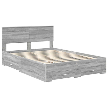 vidaXL Bed Frame with Drawer Grey Sonoma 135 x 190 cm Engineered Wood