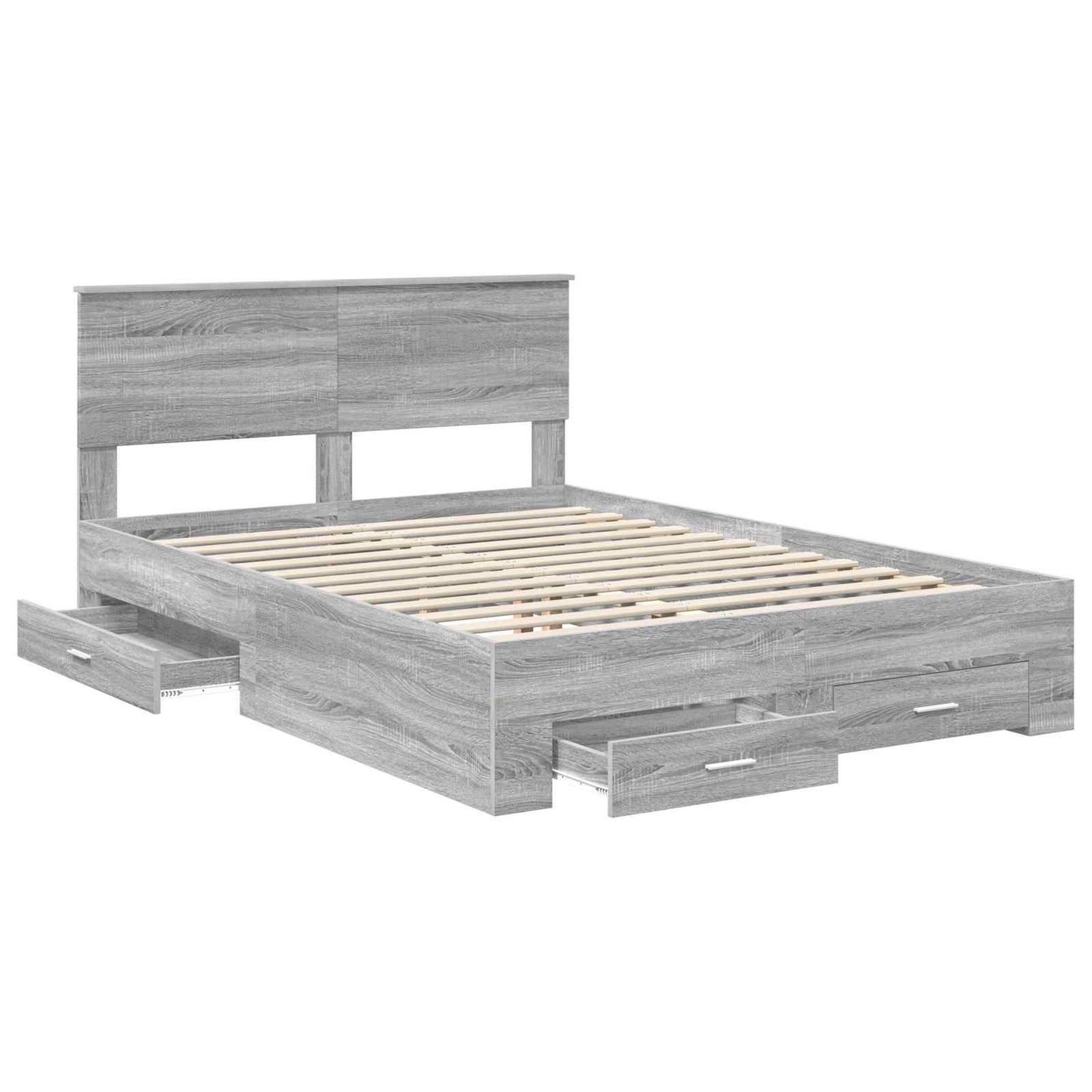 vidaXL Bed Frame with Drawer Grey Sonoma 135 x 190 cm Engineered Wood