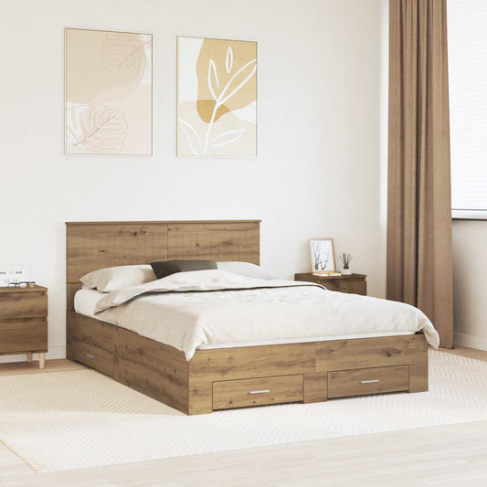 vidaXL Bed Frame with Drawer Artisan Oak 135 x 190 cm Engineered Wood