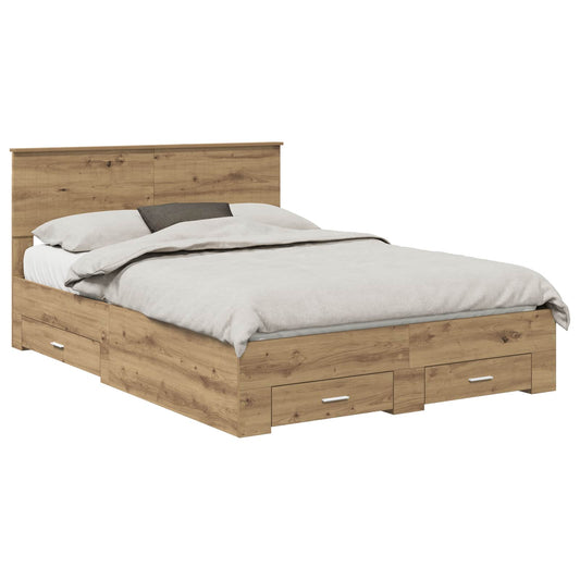 vidaXL Bed Frame with Drawer Artisan Oak 135 x 190 cm Engineered Wood