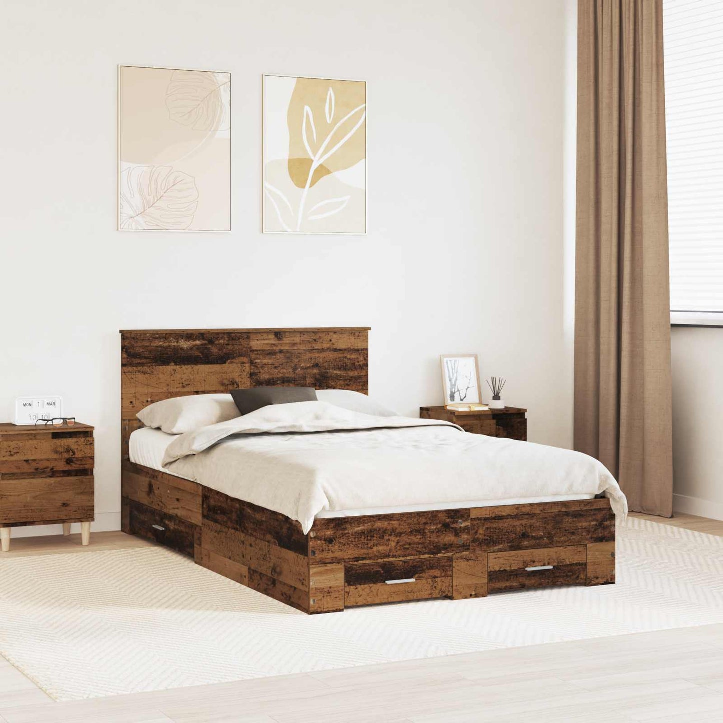 vidaXL Bed Frame with Headboard Old Wood 120 x 200 cm Engineered Wood
