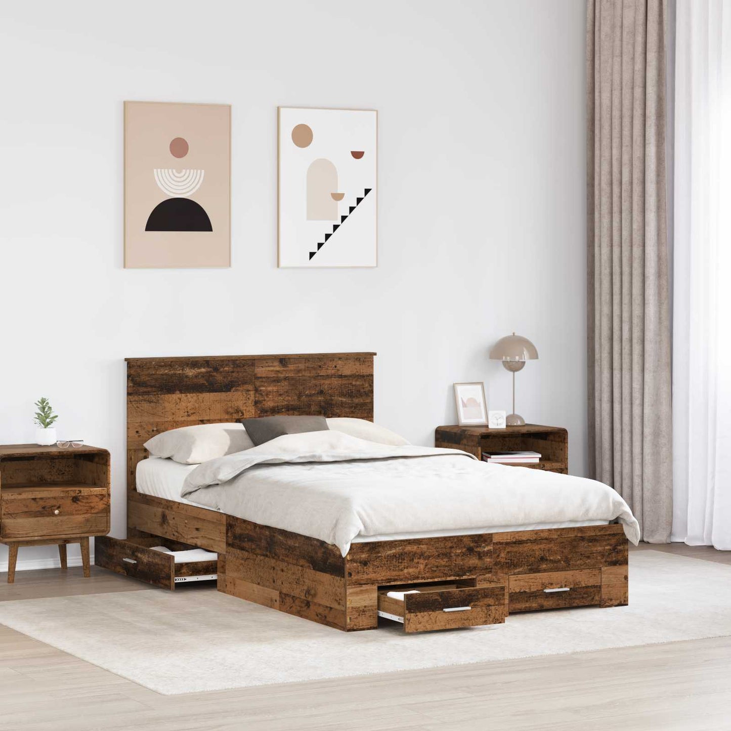 vidaXL Bed Frame with Headboard Old Wood 120 x 200 cm Engineered Wood