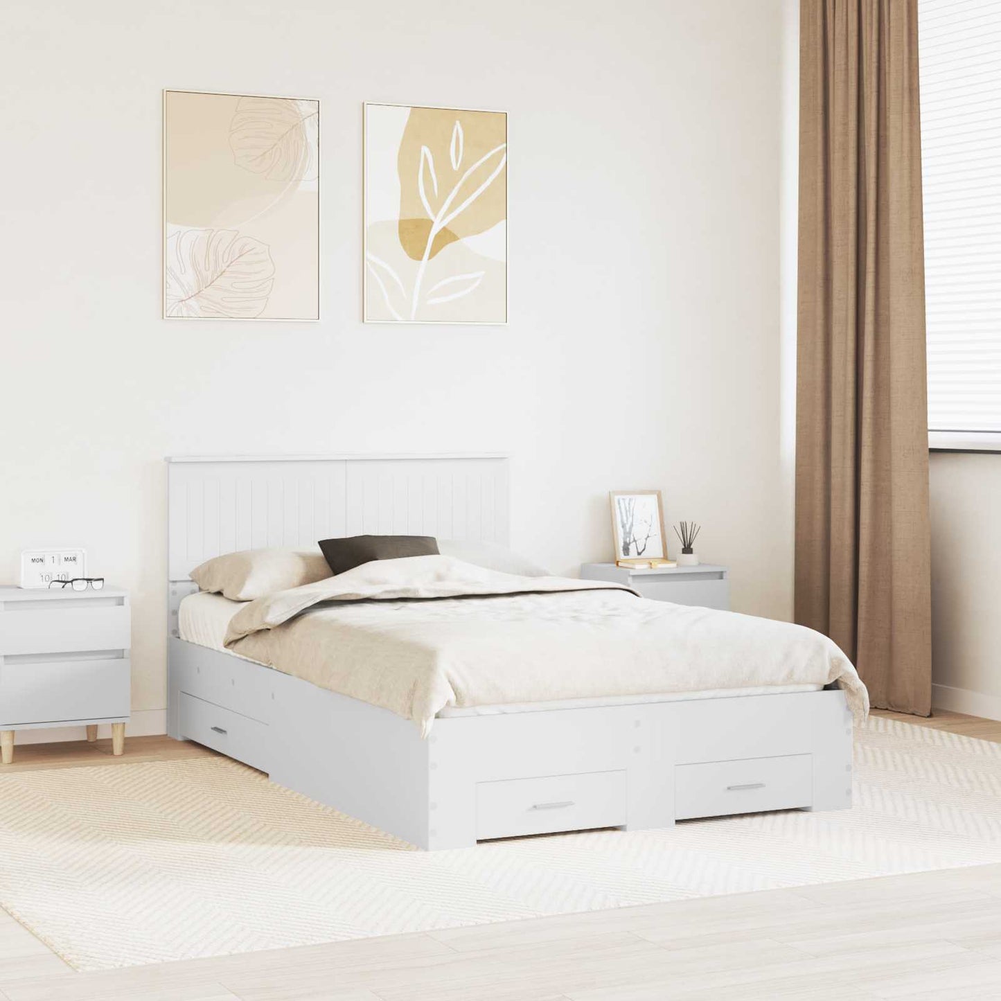 vidaXL Bed Frame with Headboard White 120 x 190 cm Engineered Wood