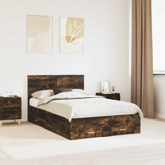vidaXL Bed Frame with Drawer Smoked Oak 120 x 190 cm Engineered Wood