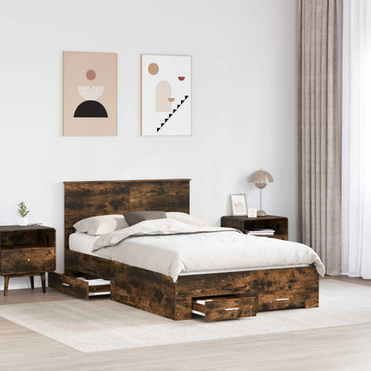 vidaXL Bed Frame with Drawer Smoked Oak 120 x 190 cm Engineered Wood