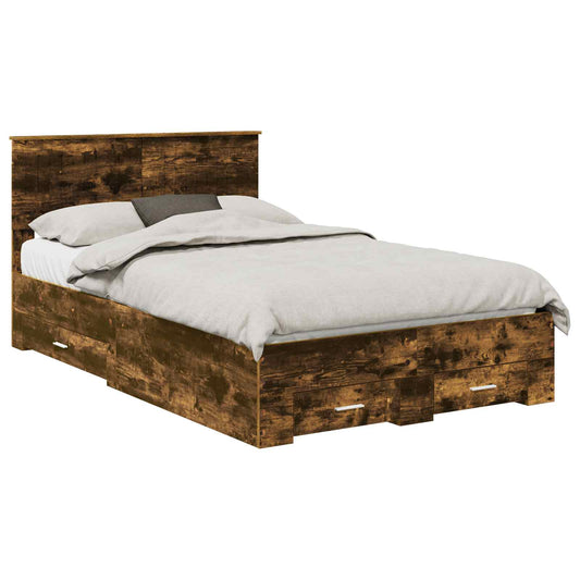 vidaXL Bed Frame with Drawer Smoked Oak 120 x 190 cm Engineered Wood