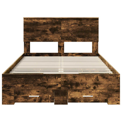 vidaXL Bed Frame with Drawer Smoked Oak 120 x 190 cm Engineered Wood