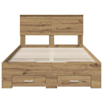 vidaXL Bed Frame with Drawer Artisan Oak 120 x 190 cm Engineered Wood
