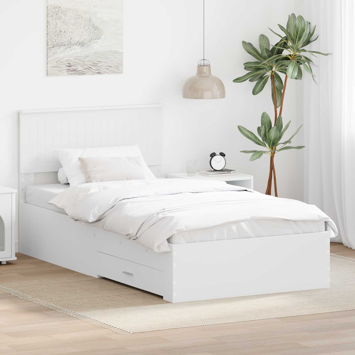 vidaXL Bed Frame with Headboard White 100 x 200 cm Engineered Wood