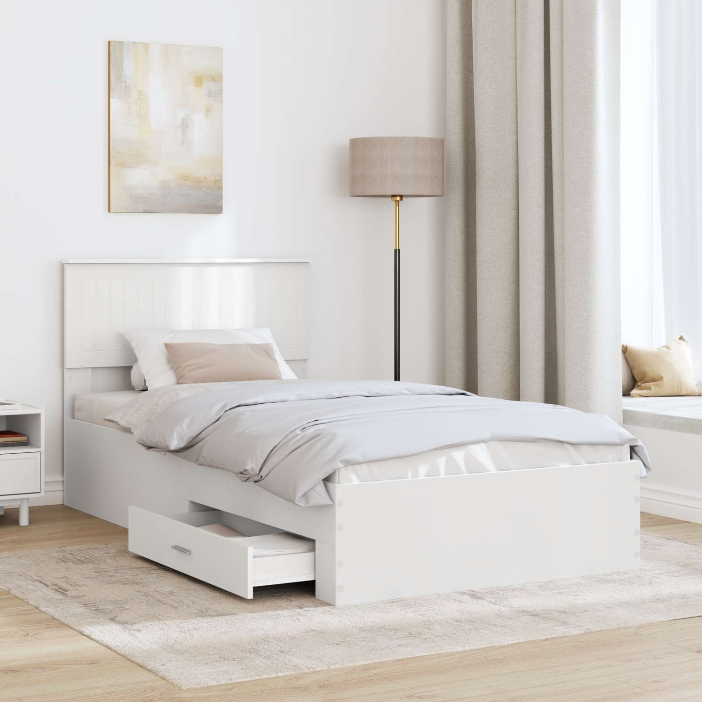 vidaXL Bed Frame with Headboard White 100 x 200 cm Engineered Wood