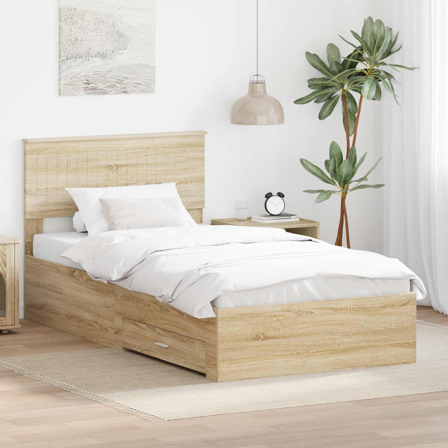 vidaXL Bed Frame with Drawer Sonoma Oak 100 x 200 cm Engineered Wood