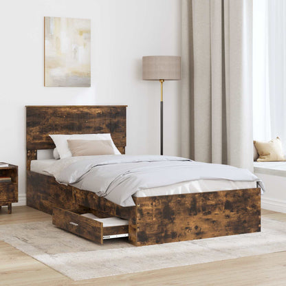 vidaXL Bed Frame with Drawer Smoked Oak 100 x 200 cm Engineered Wood