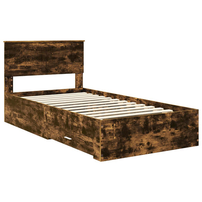 vidaXL Bed Frame with Drawer Smoked Oak 100 x 200 cm Engineered Wood