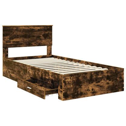 vidaXL Bed Frame with Drawer Smoked Oak 100 x 200 cm Engineered Wood