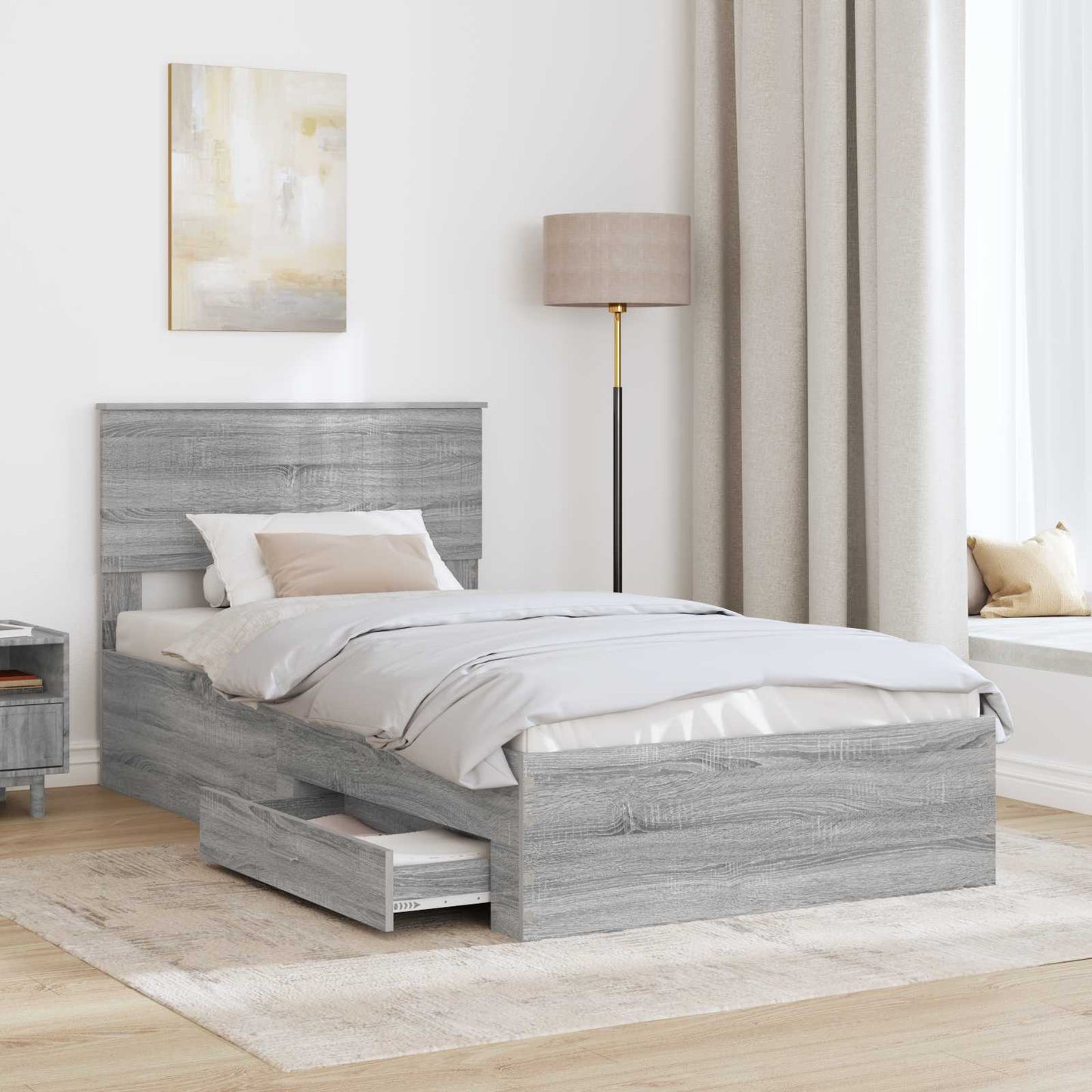 vidaXL Bed Frame with Drawer Grey Sonoma 100 x 200 cm Engineered Wood