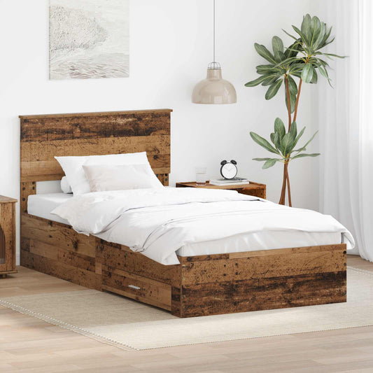 vidaXL Bed Frame with Drawer Old Wood 100 x 200 cm Engineered Wood