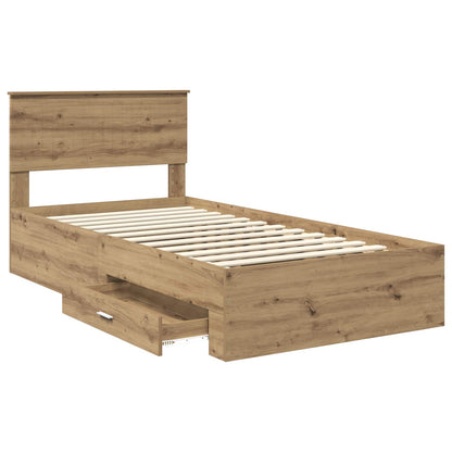 vidaXL Bed Frame with Drawer Artisan Oak 100 x 200 cm Engineered Wood