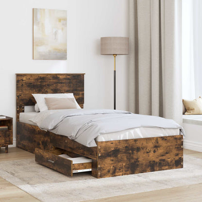 vidaXL Bed Frame with Headboard Smoked Oak 90 x 200 cm Engineered Wood