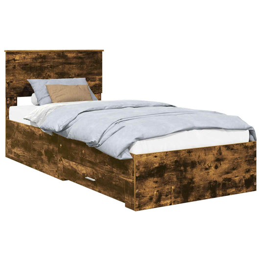 vidaXL Bed Frame with Drawer Smoked Oak 90 x 200 cm Engineered Wood
