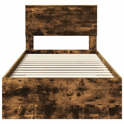 vidaXL Bed Frame with Headboard Smoked Oak 90 x 200 cm Engineered Wood