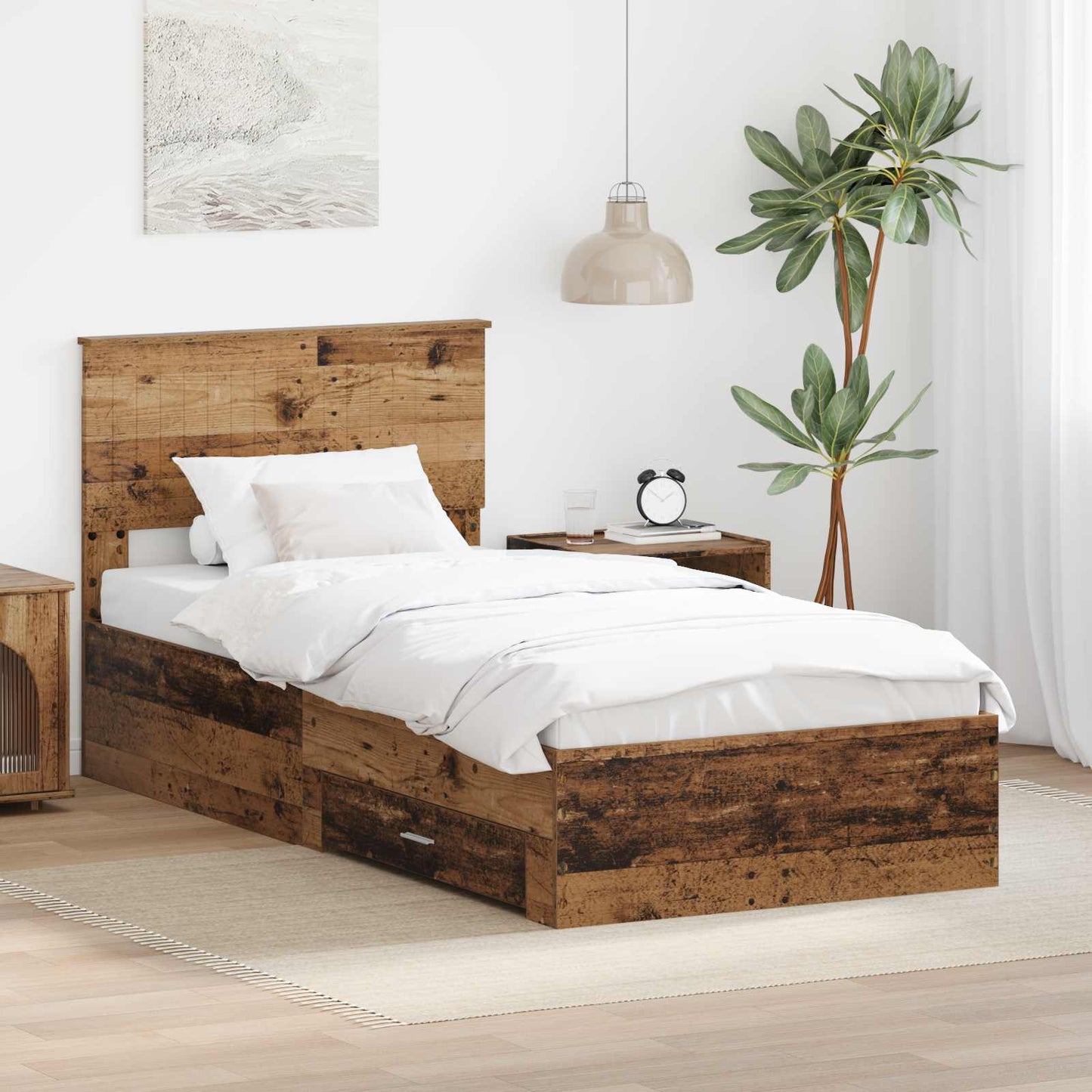 vidaXL Bed Frame with Drawer Old Wood 90 x 200 cm Engineered Wood