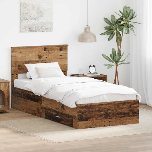 vidaXL Bed Frame with Drawer Old Wood 90 x 200 cm Engineered Wood