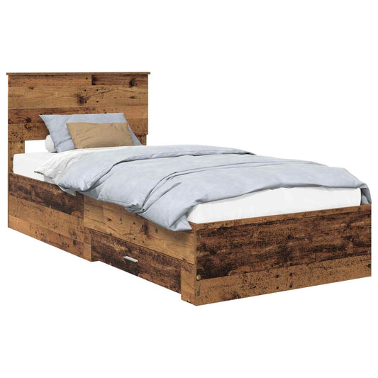 vidaXL Bed Frame with Drawer Old Wood 90 x 200 cm Engineered Wood