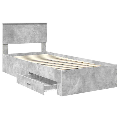 vidaXL Bed Frame with Drawer Concrete Grey 90 x 190 cm Engineered Wood