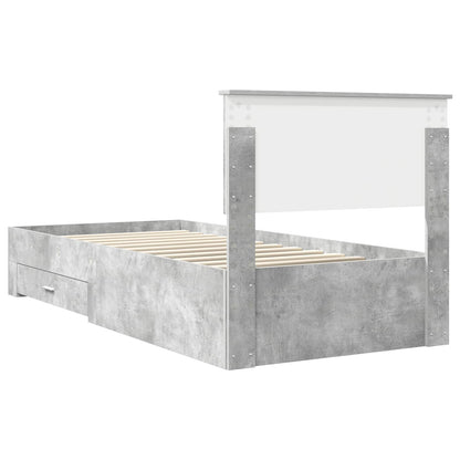 vidaXL Bed Frame with Drawer Concrete Grey 90 x 190 cm Engineered Wood