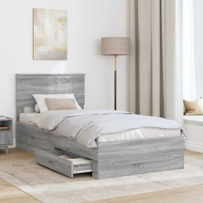 vidaXL Bed Frame with Drawer Grey Sonoma 90 x 190 cm Engineered Wood