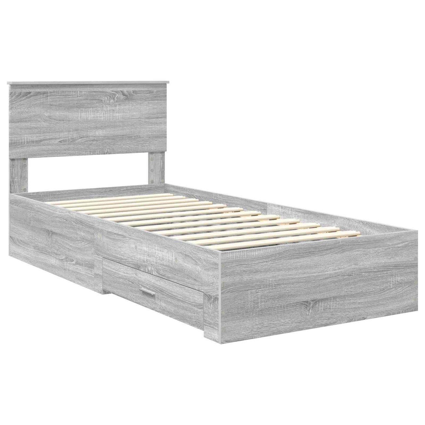 vidaXL Bed Frame with Drawer Grey Sonoma 90 x 190 cm Engineered Wood
