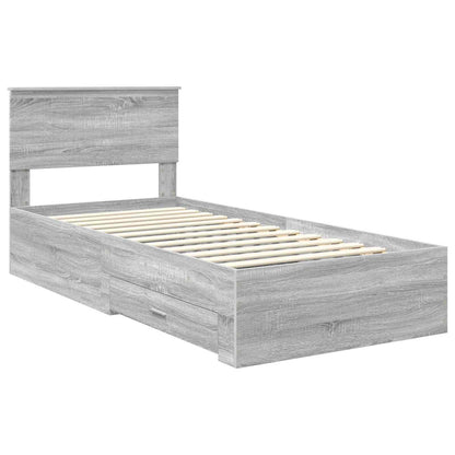 vidaXL Bed Frame with Drawer Grey Sonoma 90 x 190 cm Engineered Wood