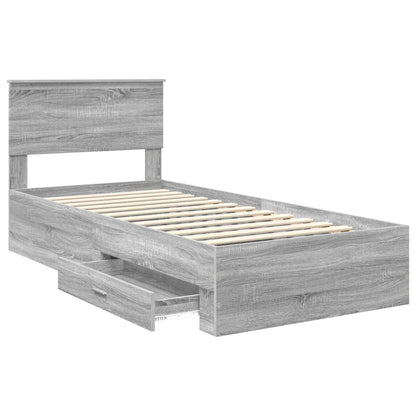 vidaXL Bed Frame with Drawer Grey Sonoma 90 x 190 cm Engineered Wood
