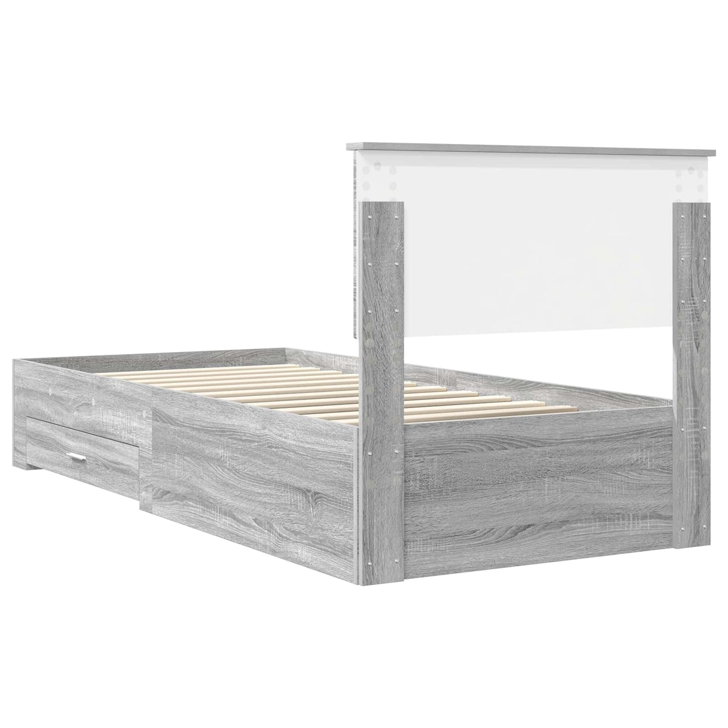 vidaXL Bed Frame with Drawer Grey Sonoma 90 x 190 cm Engineered Wood