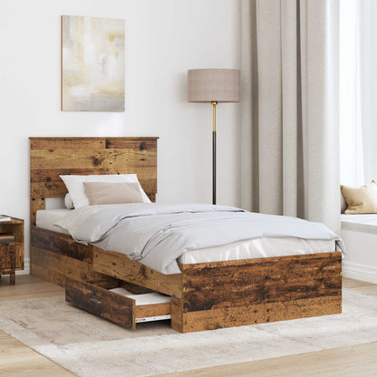 vidaXL Bed Frame with Drawer Old Wood 90 x 190 cm Engineered Wood