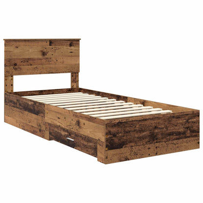 vidaXL Bed Frame with Drawer Old Wood 90 x 190 cm Engineered Wood
