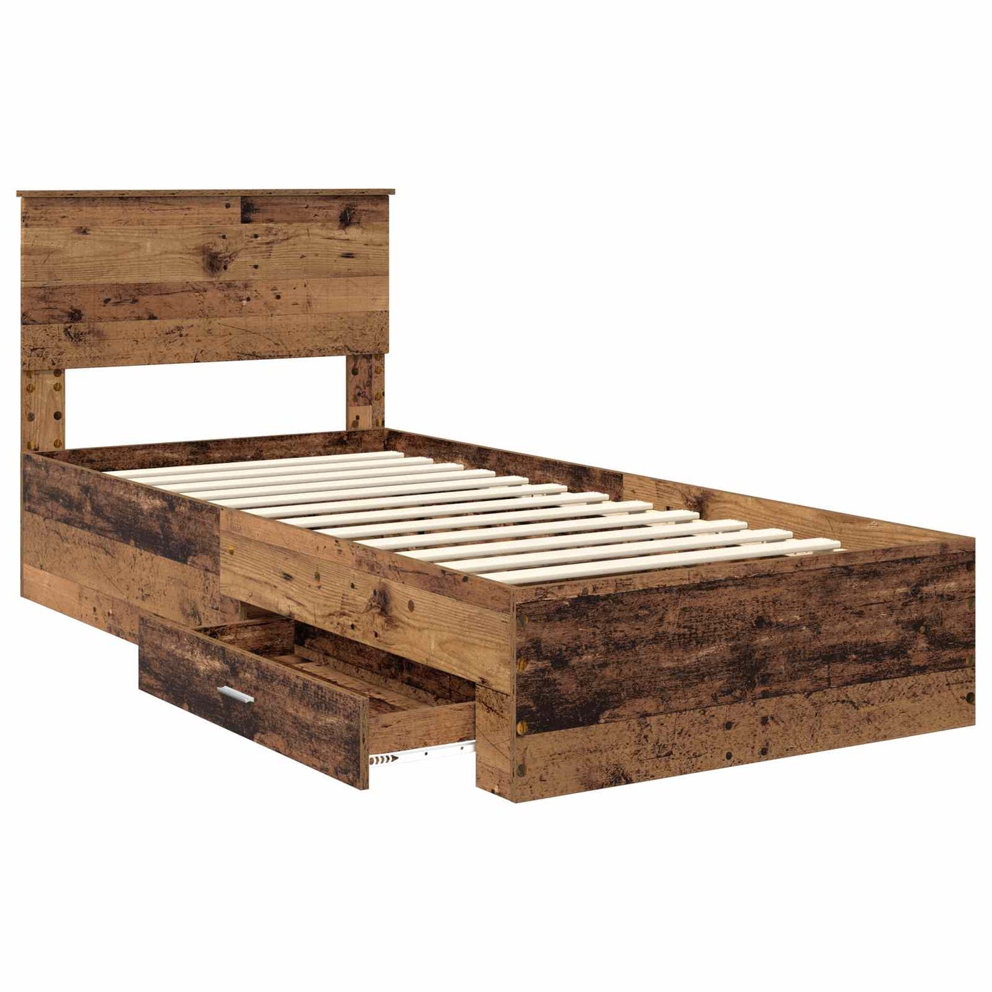 vidaXL Bed Frame with Drawer Old Wood 90 x 190 cm Engineered Wood