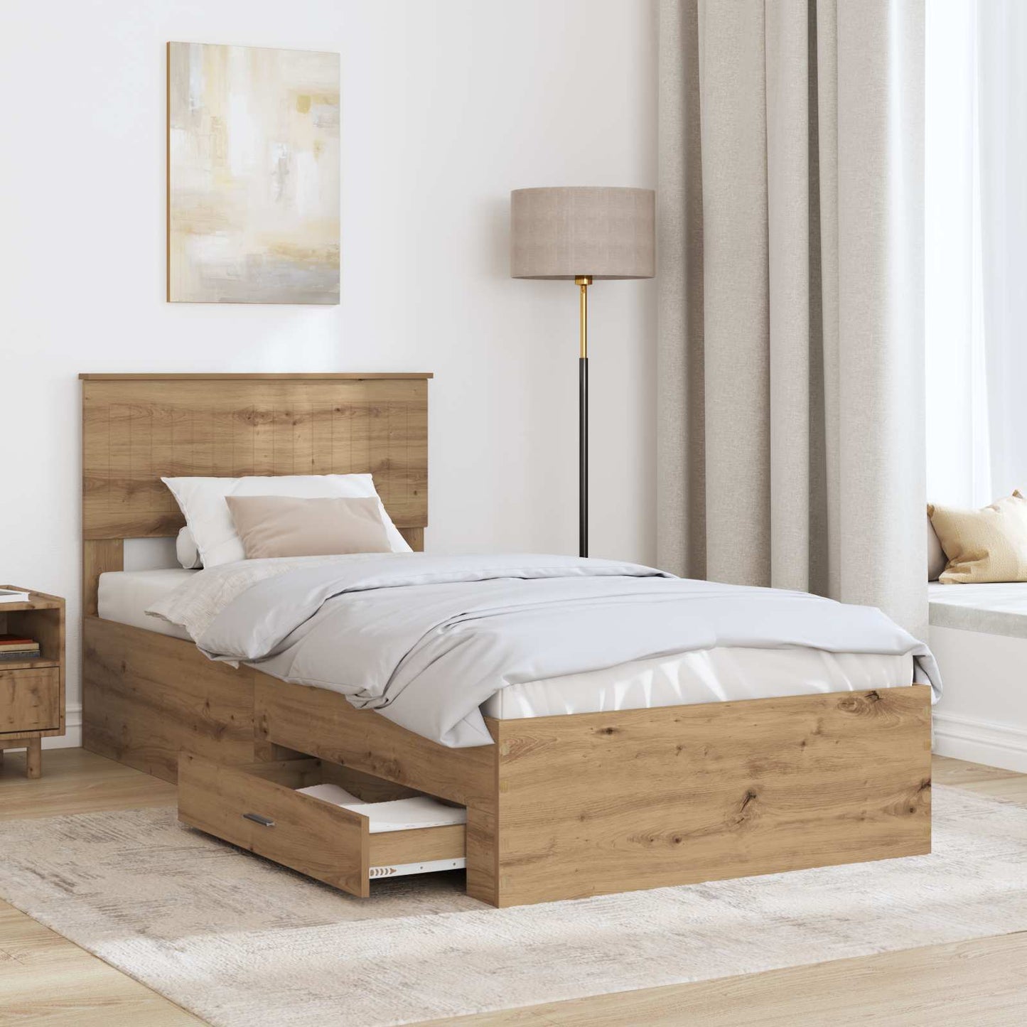 vidaXL Bed Frame with Drawer Artisan Oak 90 x 190 cm Engineered Wood
