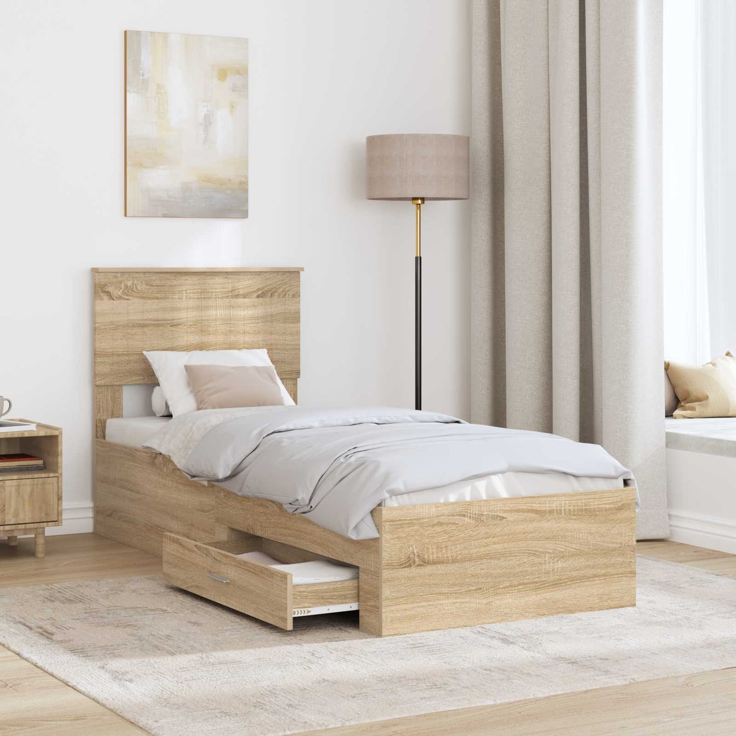 vidaXL Bed Frame Sonoma Oak and Silver 75 x 190 cm Engineered Wood