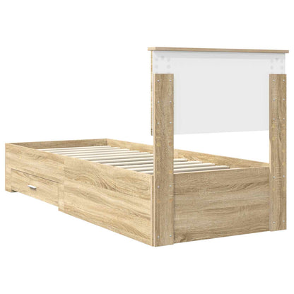 vidaXL Bed Frame Sonoma Oak and Silver 75 x 190 cm Engineered Wood