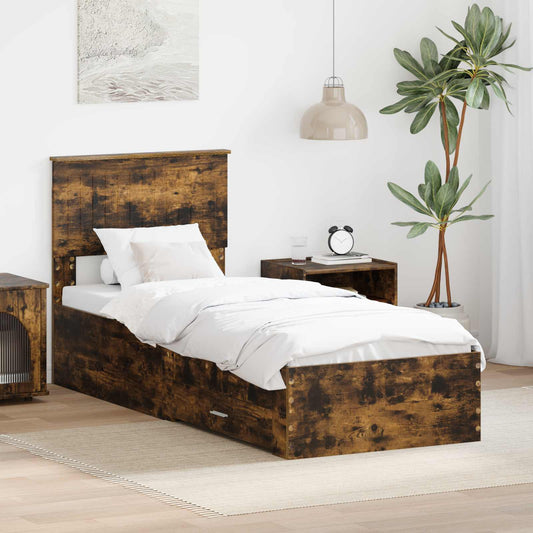 vidaXL Bed Frame Smoked Oak and Silver 75 x 190 cm Engineered Wood