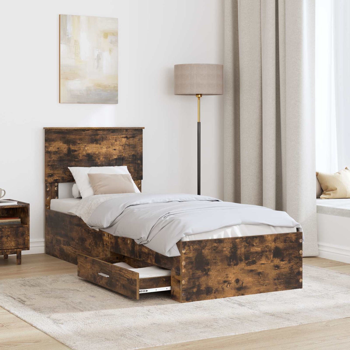 vidaXL Bed Frame Smoked Oak and Silver 75 x 190 cm Engineered Wood