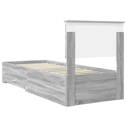 vidaXL Bed Frame Grey Sonoma and Silver 75 x 190 cm Engineered Wood
