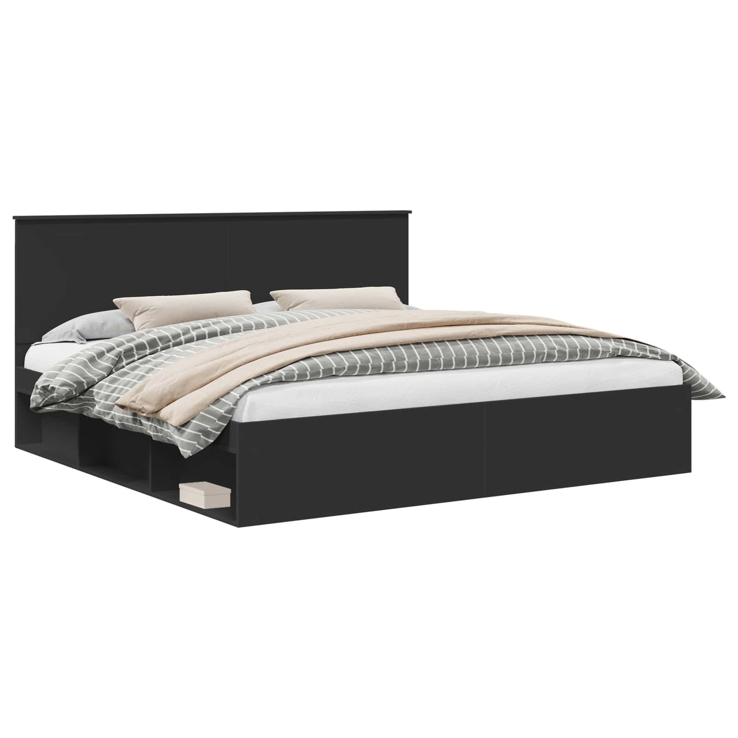 vidaXL Bed Frame with Headboard Black 200 x 200 cm Solid Pine Wood